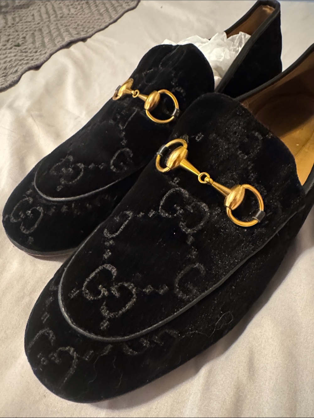 Gucci Black Velvet Horsebit Loafers - Picture 2 of 7